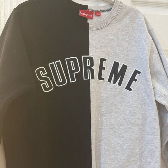 Supreme Split Crewneck Sweatshirt Black / Grey, medium - Picture 2 of 8